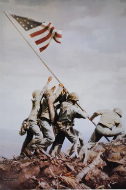 USMC flag raising on Iwo Jima in WWii painting - Unknown Artist USMC flag raising on Iwo Jima in WWii art painting
